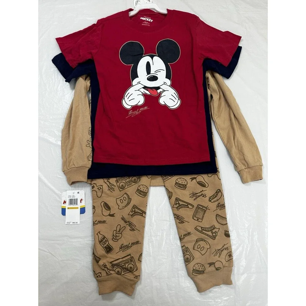 Disney junior Mickey Mouse 4 PC Set  3 Tee And Pants Size 6
